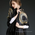 Ms. China Golden Dragon Pattern Lenços de seda Black Scarf